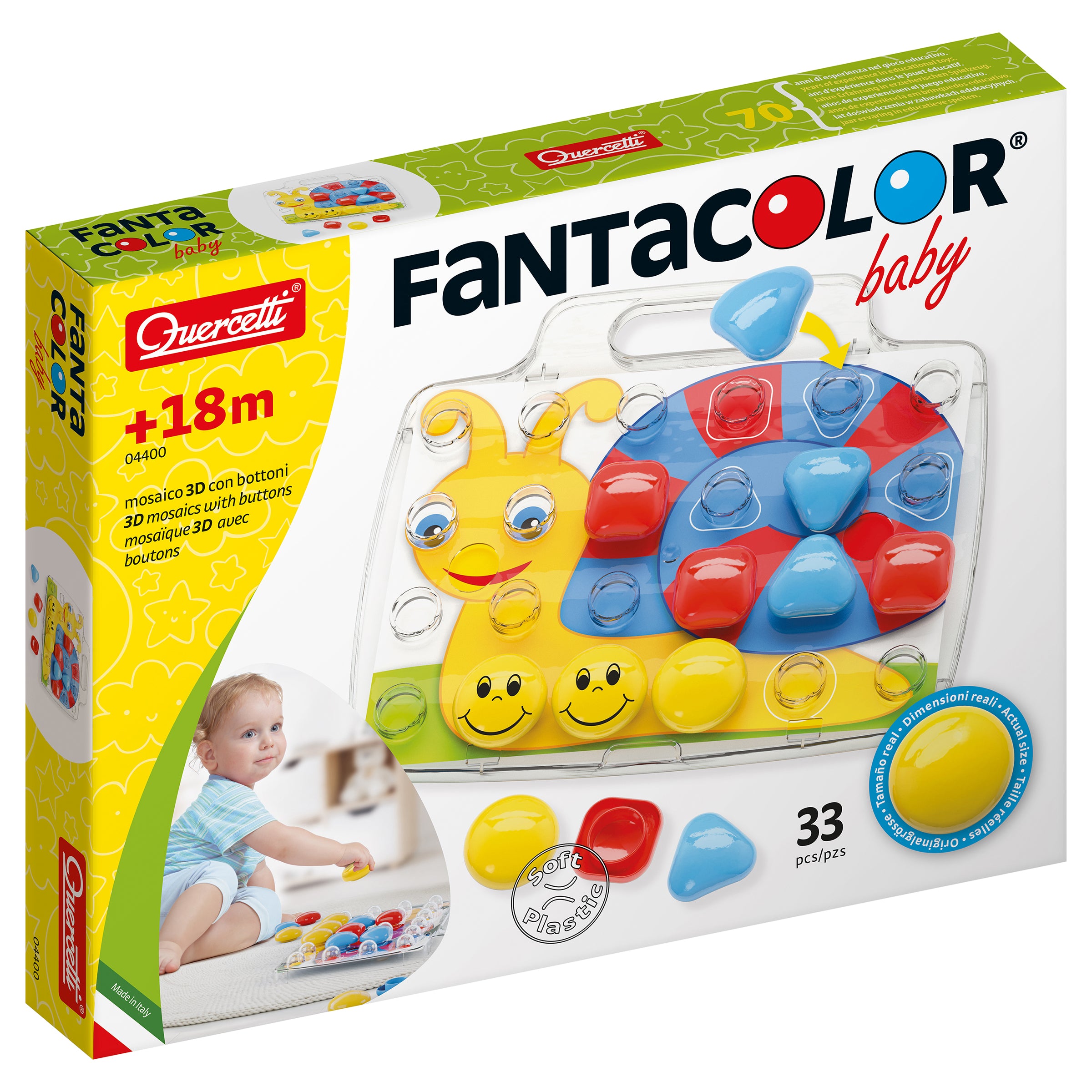 Quercetti Fantacolor Baby - Jeu Mosaïques 18 Mois+ - 30 Pièces XL - Mallette Transport